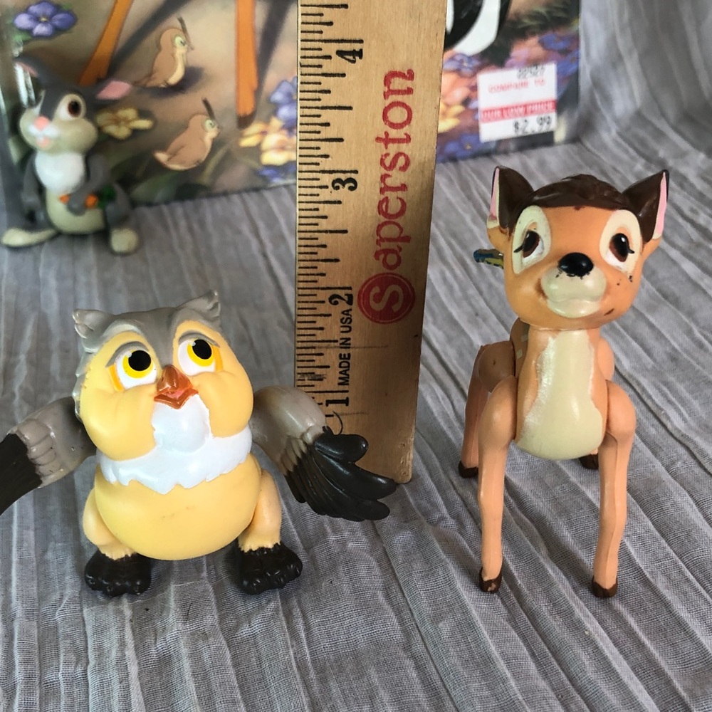 DISNEY Bambi lot of 4 plastic action toys Bambi Flower Thumper Owl & story book - Picture 7 of 13